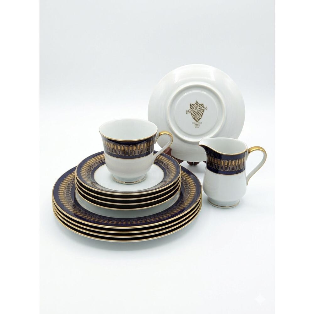 The Royale Collection Anne 6258 Cobalt Blue Fine China Tea Set Japan 13 Pc set